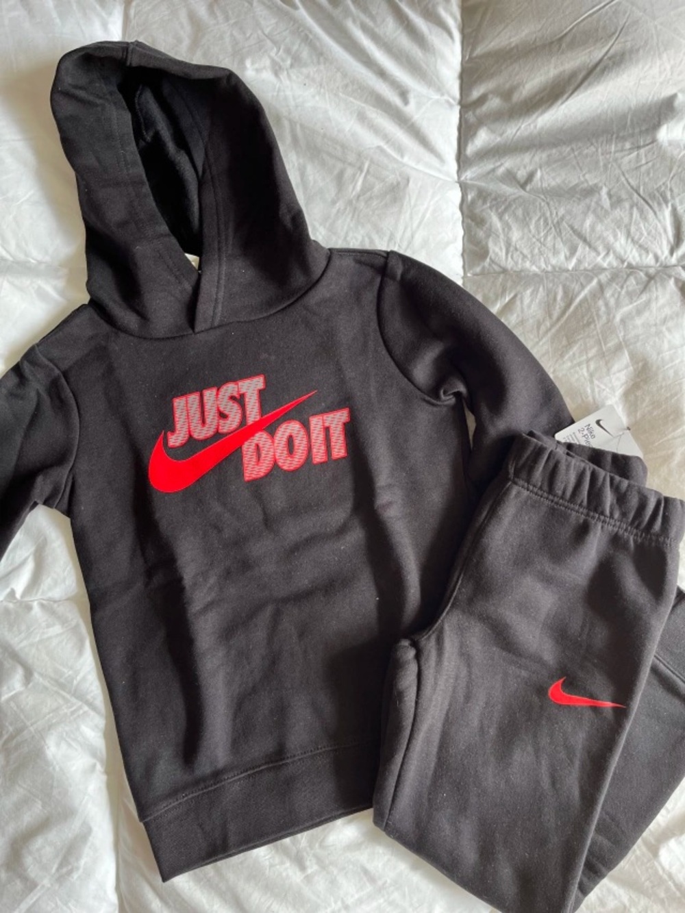 Nike Black Kids Joggers with Red Swoosh